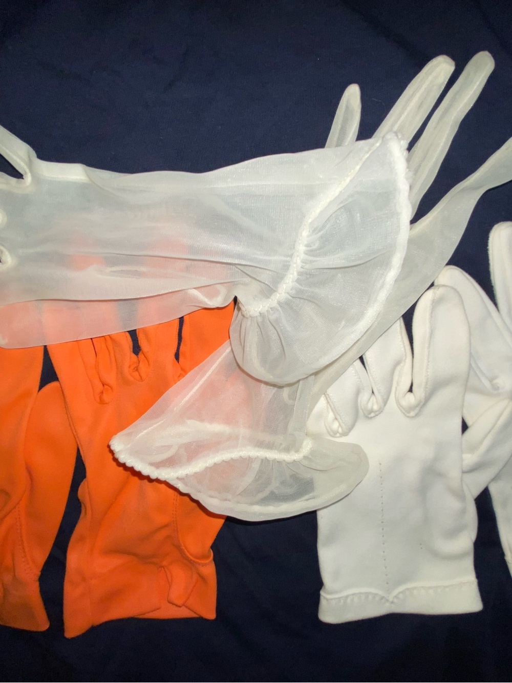 White and Orange Costume Gloves and Sleeve Set vintage size small